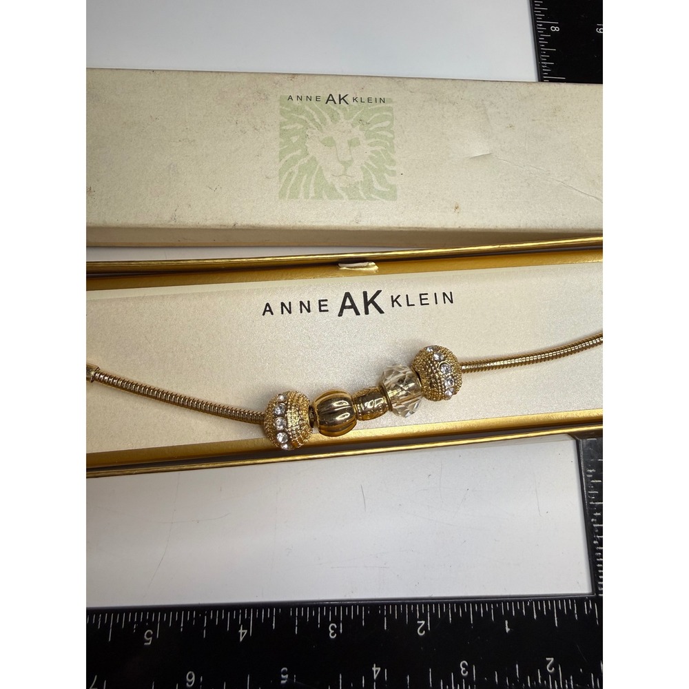 Anne Klein Gold Tone Snake Chain Charm Bracelet Crystal Beads with Box